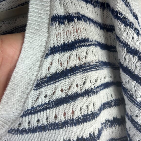 Cabi Peace Pullover Sweater 6178 Cotton crochet Blue White Stripe nautical XL - Picture 5 of 10